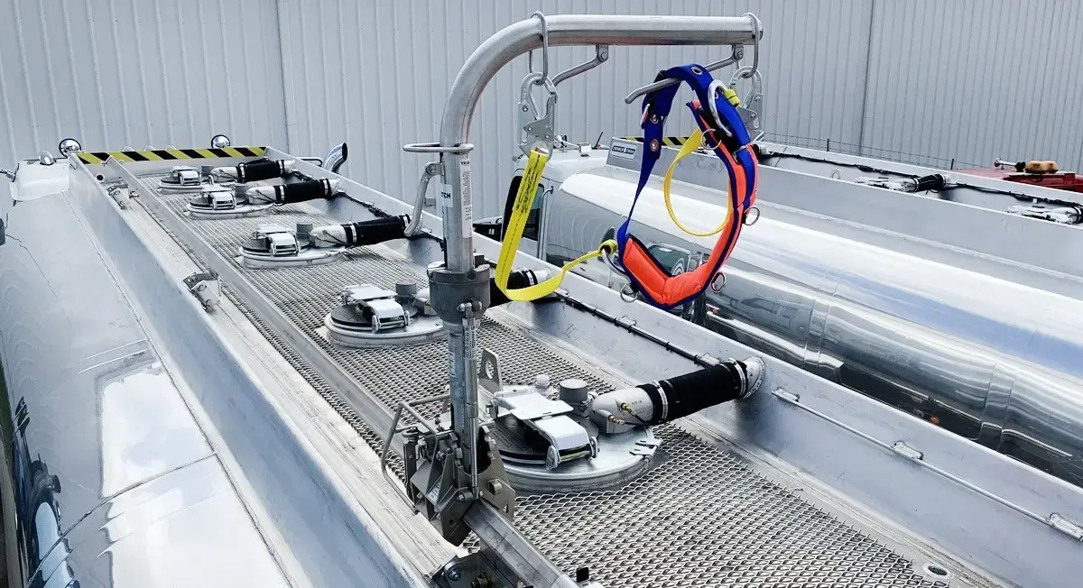 TRAM fall protection system with harness