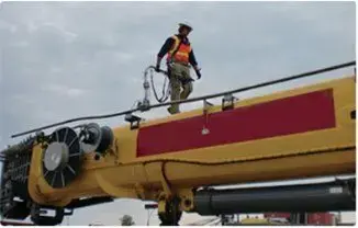 Worker using SFTram fall protection on top of crane